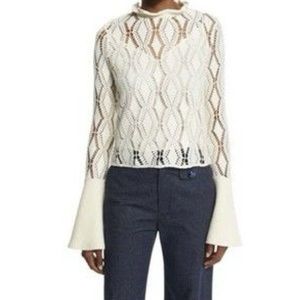 See by Chloe off white crochet sweater blouse with bell sleeves and back buttons